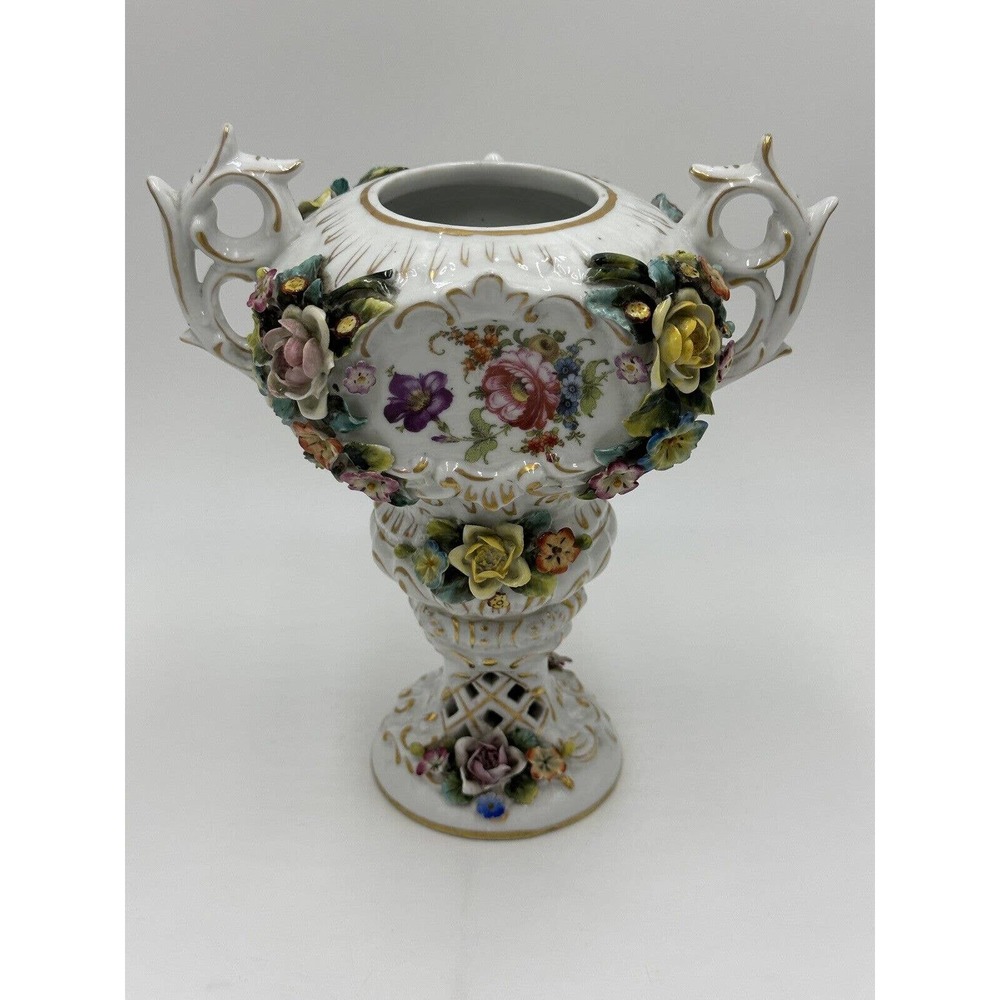 Antique Royal Vienna Potpourri Urn / Vase MARKED 19th Century Floral Flowers 8"